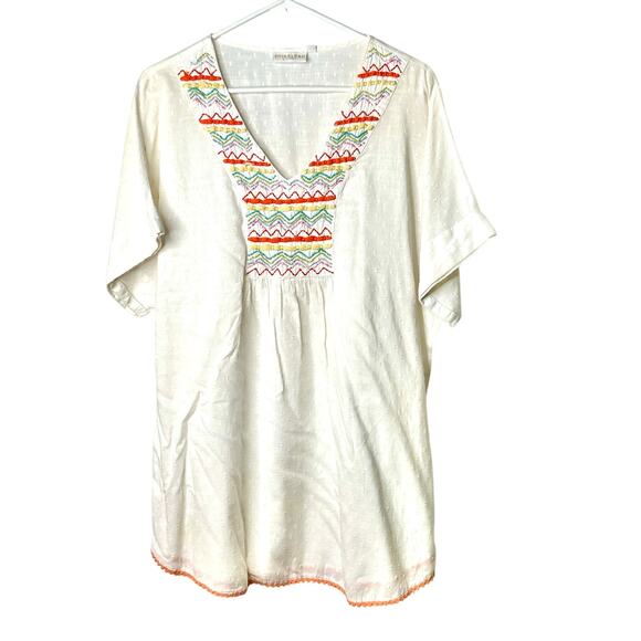 Shiraleah Chicago White Beaded V Neck Trimmed Tunic Top Women Size Medium - Picture 5 of 5